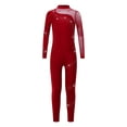 thumbnail image 2 of YiZYiF Kids Girls Sparkle Long Sleeve Full Body Leotard Unitard for Ballet Gymnastics Dance Skating Burgundy 6, 2 of 7