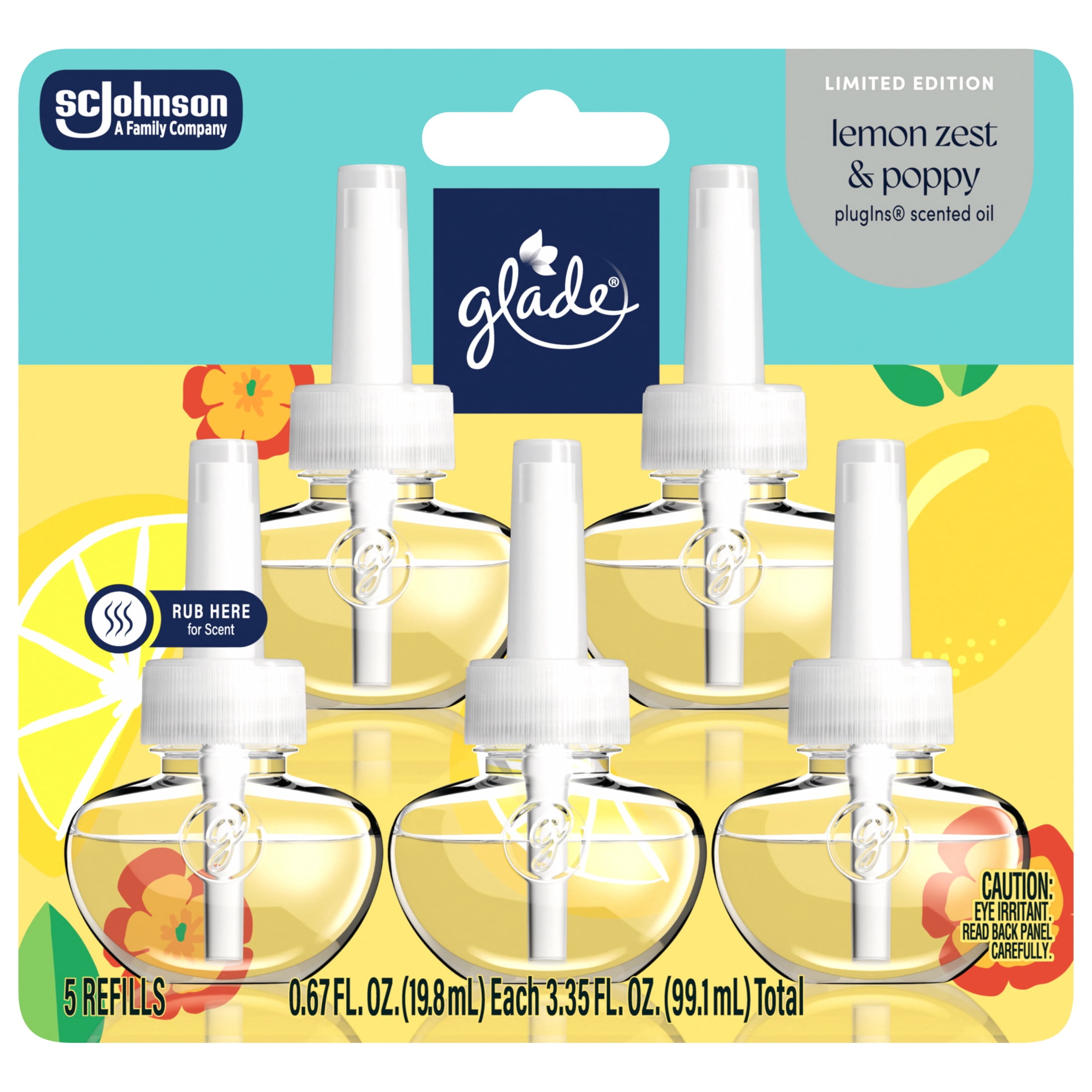 Glade® PlugIns® Refills Air Freshener, Lemon Zest & Poppy, 3.35oz., 5 count