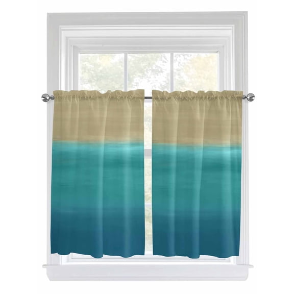 Teal Blue Ombre Bathroom Window Curtain, Modern Abstract Gradient Art Light Filtering Coffee Kitchen Curtains, Bedroom Living Room Curtains 2 Panel 84"x45"