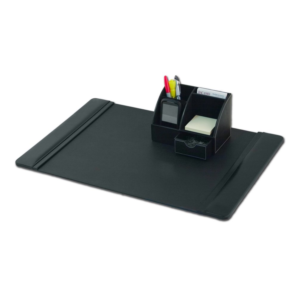 Black Leather 2Piece Desktop Organizer Desk Set