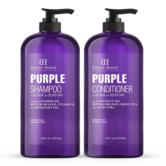 BOTANIC HEARTH Ensemble de Shampooing et Revitalisant Violet - pour Toutes les Nuances de Cheveux Blonds, Argentés et Gris - Rehausse les Mèches - Sans Sulfate, Sans Parabène, 16 fl oz Chacun