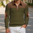 thumbnail image 2 of LWavelet Men's Ribbed Texture Color Block Quarter Zip Pullover - Collar & Elbow Patches Casual Fall Winter Top Army Green 2XL, 2 of 7