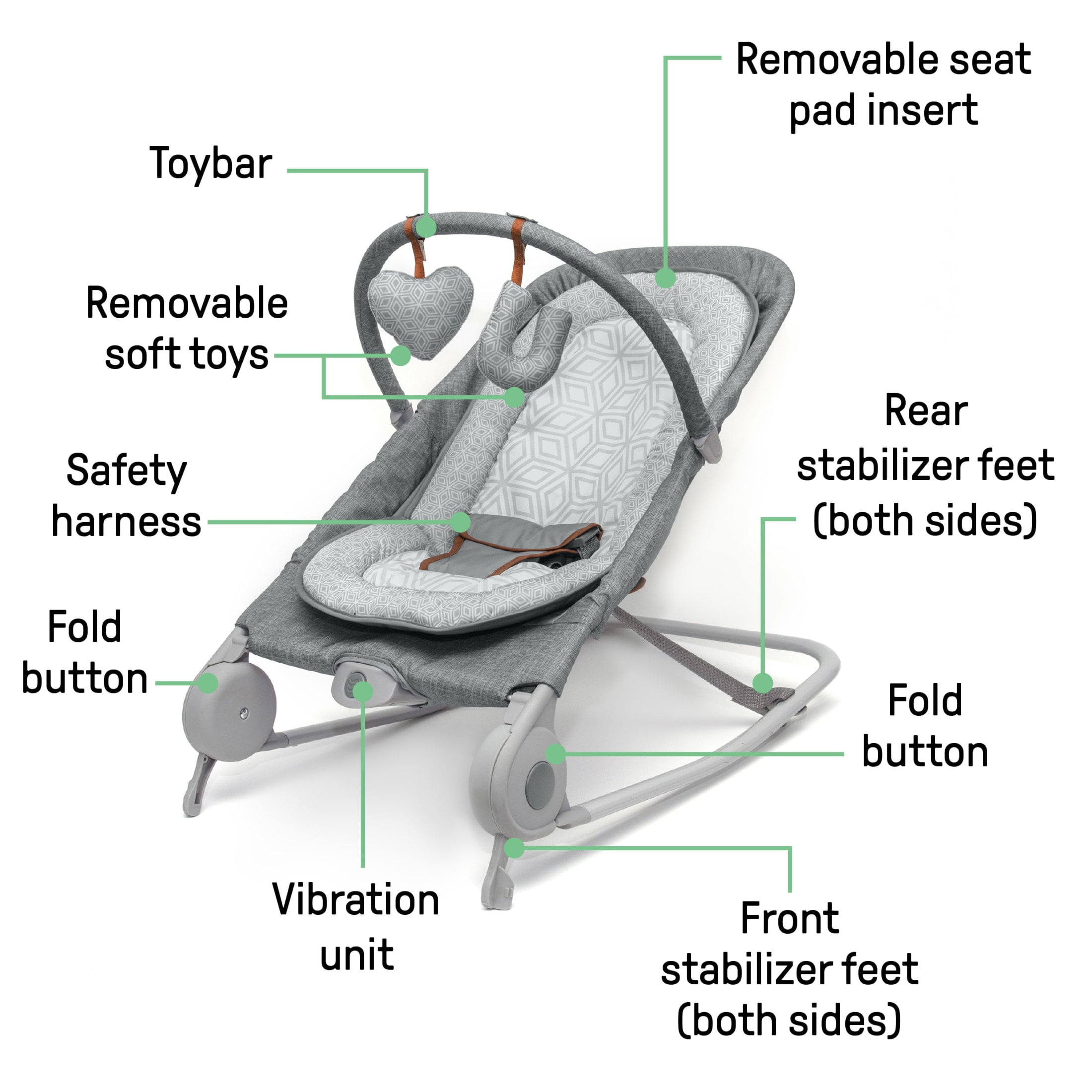Summer by Ingenuity 2-in-1 Baby Bouncer & Rocker Duo for Infants, Heather Gray