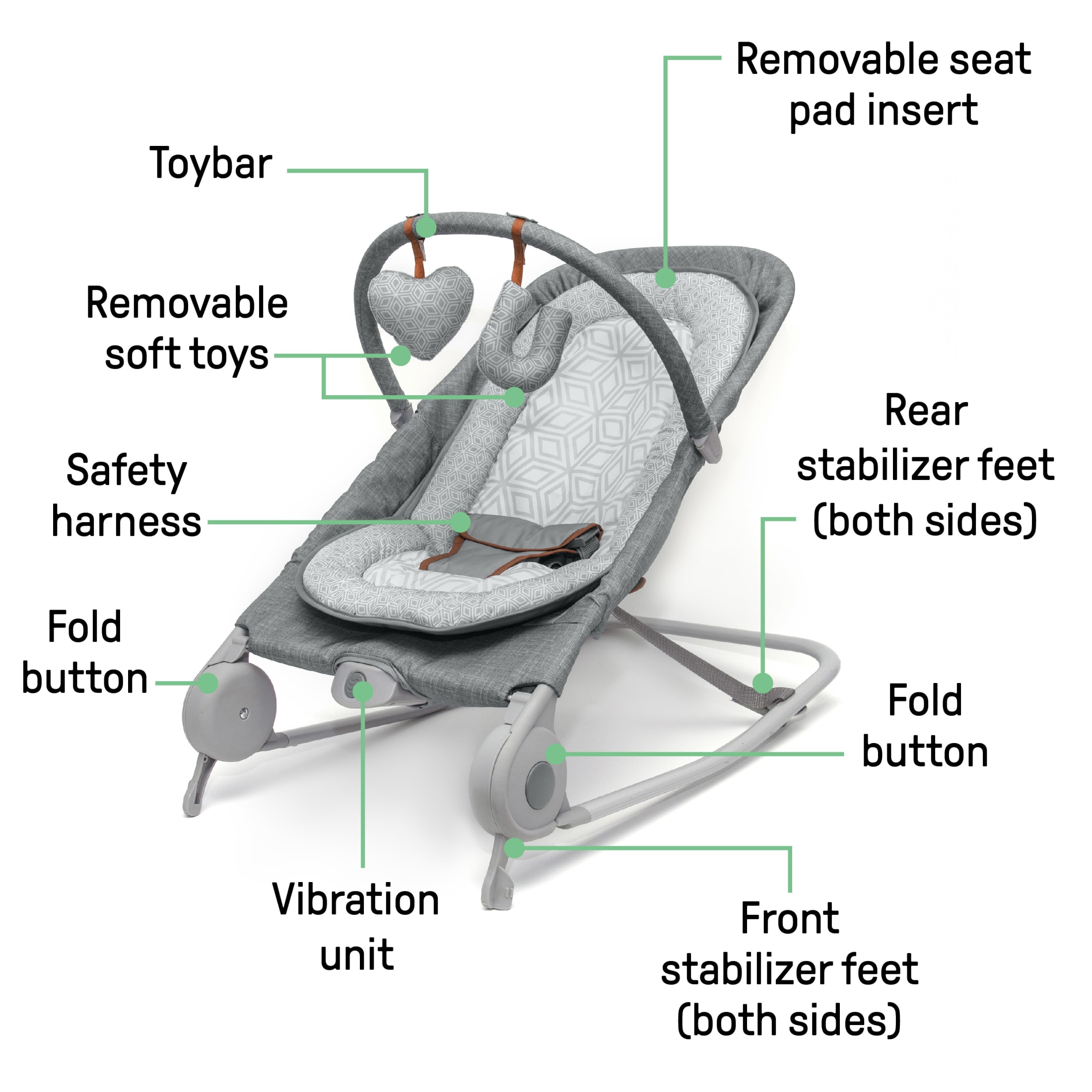 Ingenuity 2-in-1 Baby Bouncer & Rocker Duo, Heather Gray photo 3