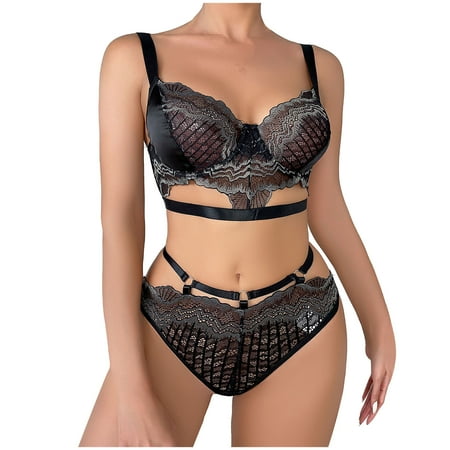 

Mikilon Ladies Fashion Sexy Cute Lingerie Hollow Lace Heart Sexy Underwear Thong Garter Suit Womens Bras No Wire Plus Size on Sale