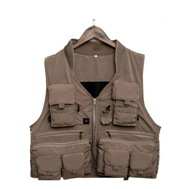 Ourlova Men's Multifunction Pockets Travels Sports Fishing Vest Outdoor Vest L Khaki Other L
