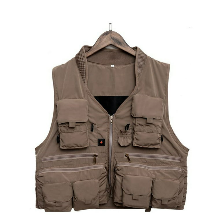 Men's Multifunction Pockets Travels Sports Fishing Vest Outdoor Vest L  Khaki Khaki XXL 