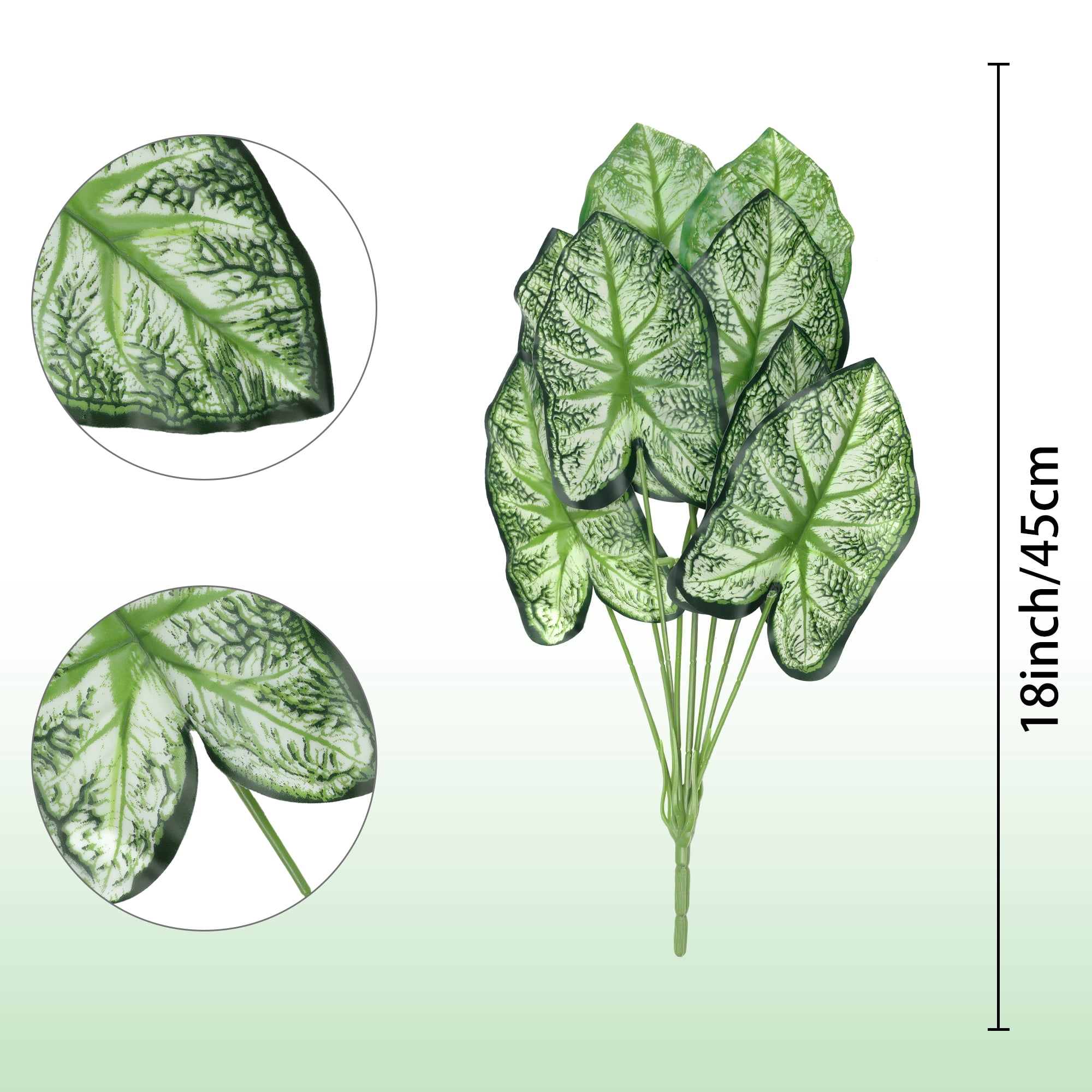 Unique Bargains Artificial Stems Leaves Fake Greenery Plants Faux Leaf Decor Green Taro Leaves
