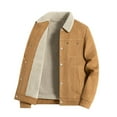 thumbnail image 6 of Wyobmus Mens Corduroy Jacket Fleece Lined Long Sleeve Trucker Cozy Sherpa Lapeled Winter Coat Fashion Warm Clothes Khaki, 6 of 8