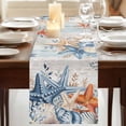 thumbnail image 3 of Table Runners 72 Inches Long Dress Scarves, Blue Coastal Farmhouse Kitchen/Dining Table Runner, Coffee Tablerunners, Summer Beach Starfish Weeping Eucalyptus Vintage 16x72 Inch, 3 of 9