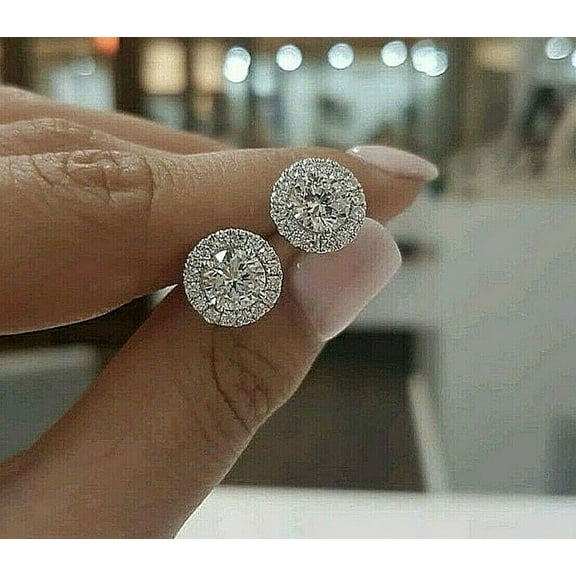 Stud Earrings For Her Women's Jewelry Natural Moissanite 2Ct Round Cut Moissanite 14k White Gold