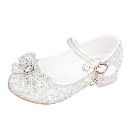 

WuLIQna Girls Dress Shoes Wedding Party Heel Mary Jane Princess Flower Shoes Children Shoes Flat Shoes Shoes With Sequins Bowknot Girls Dancing Shoes