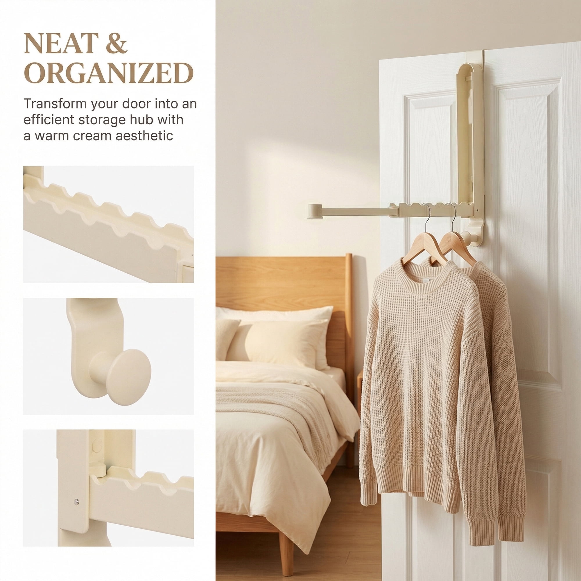 Unique Bargains Coat Rack Door Mount Plastic Hook for Entryway White 13.4"x10.6"x2"