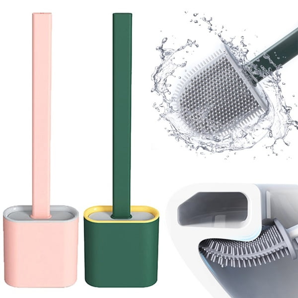 Sink Silicone Toilet Brush and Holder Set Grey Bathroom Deep Cleaning Bowl Buddy Toilet Brush Flat Head with No-Slip Long Plastic Handle and Drip-Proof Base for Toilet Bathtub 