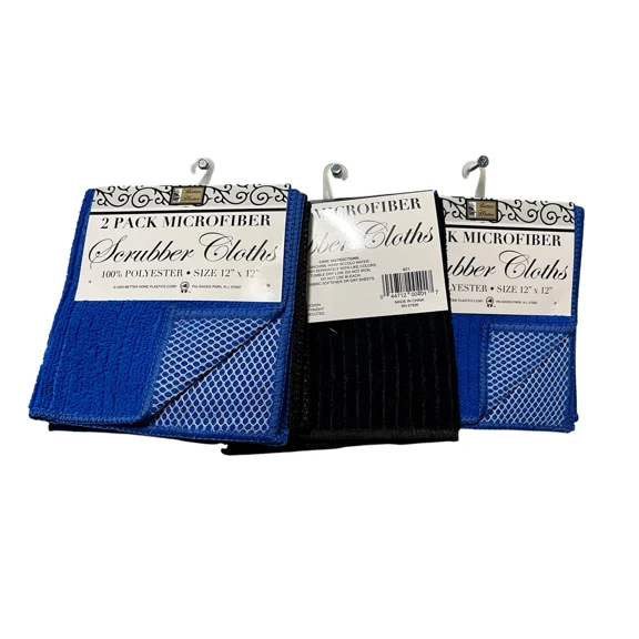 Set of 6 Scrubber Dish Cloths, Scrubbing Towels, Blue/Black
