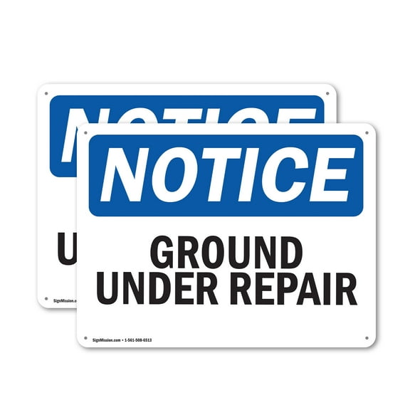 (2 Pack) Ground Under Repair OSHA Notice Sign 24 Inch X 18 Inch Indoor / Outdoor Rust-Free Aluminum Metal Signs for Workplace, Workshop, and Construction Site, Made in the USA