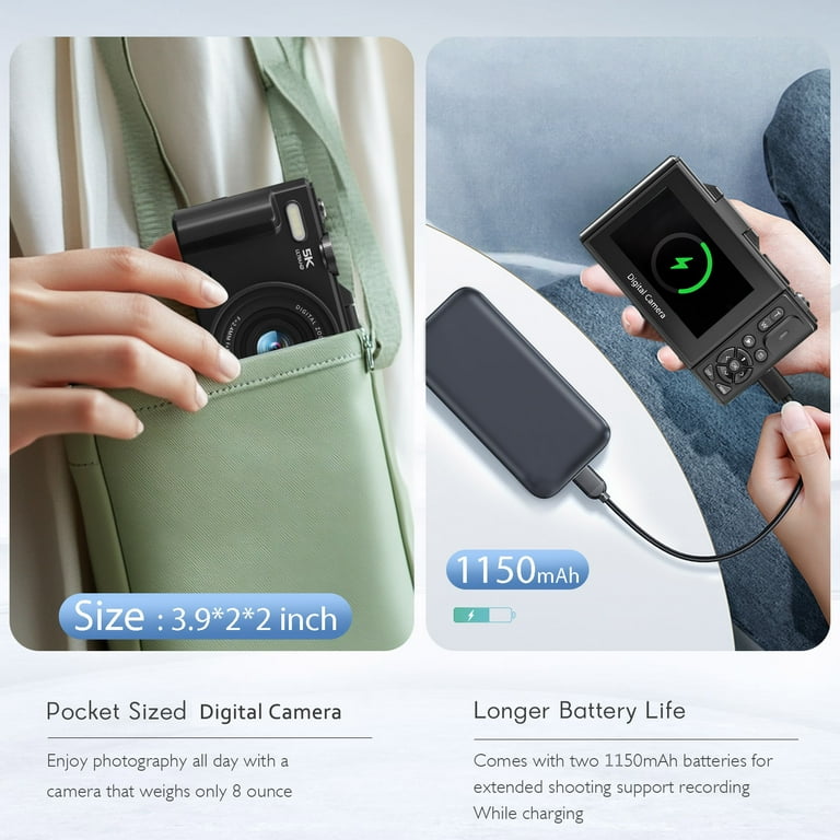 XLURC 5K Digital Camera for Photography with Wifi, 75MP Vlogging