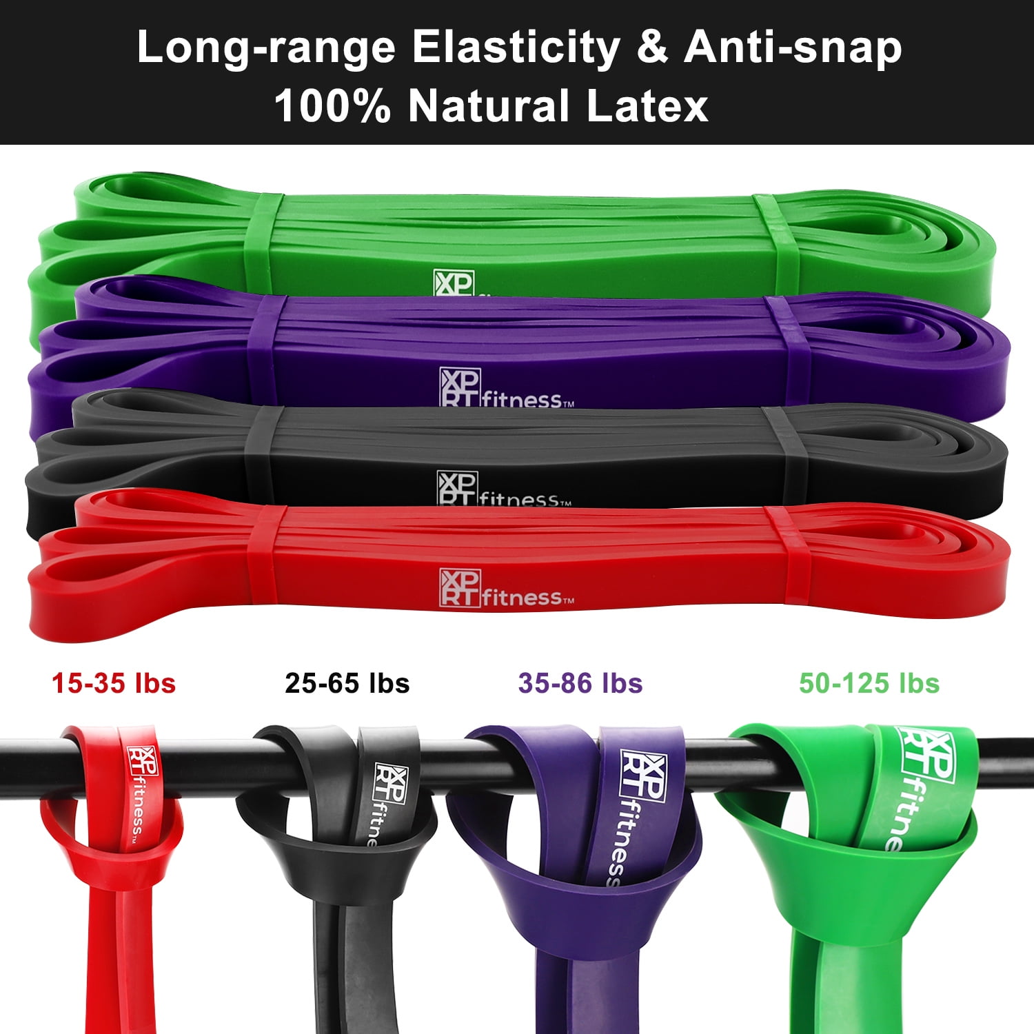 XPRT Fitness Pull Up Resistance Band Mobility Stretch Powerlifting Purple 35-85lbs