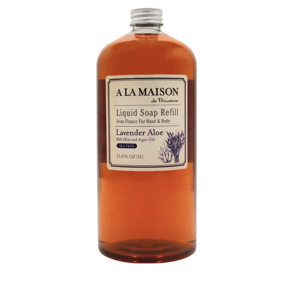A LA MAISON Lavado de manos natural de aloe de lavanda hecho con aceites esenciales, biodegradable a base de plantas, vegano, sin crueldad, recambio de 33,8 onzas líquidas