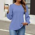 thumbnail image 3 of DuoJiaJ Womens Long Sleeve Eyelet Tops Crew Neck Fall Shirts Casual Loose Blouses Trendy Clothes Women’s Striped Crewneck Relaxed Fit Tops Blue, 3 of 5