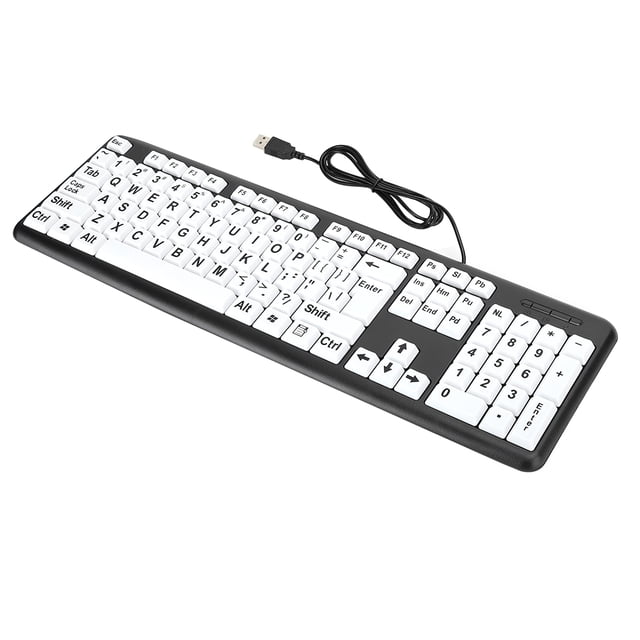 Large Print Wired Keyboard High Contrast Wired Keyboard Lightweight Oversized Print Letters USB Keyboard with 104 Keys for Elderly Weak Sight Visually Impaired