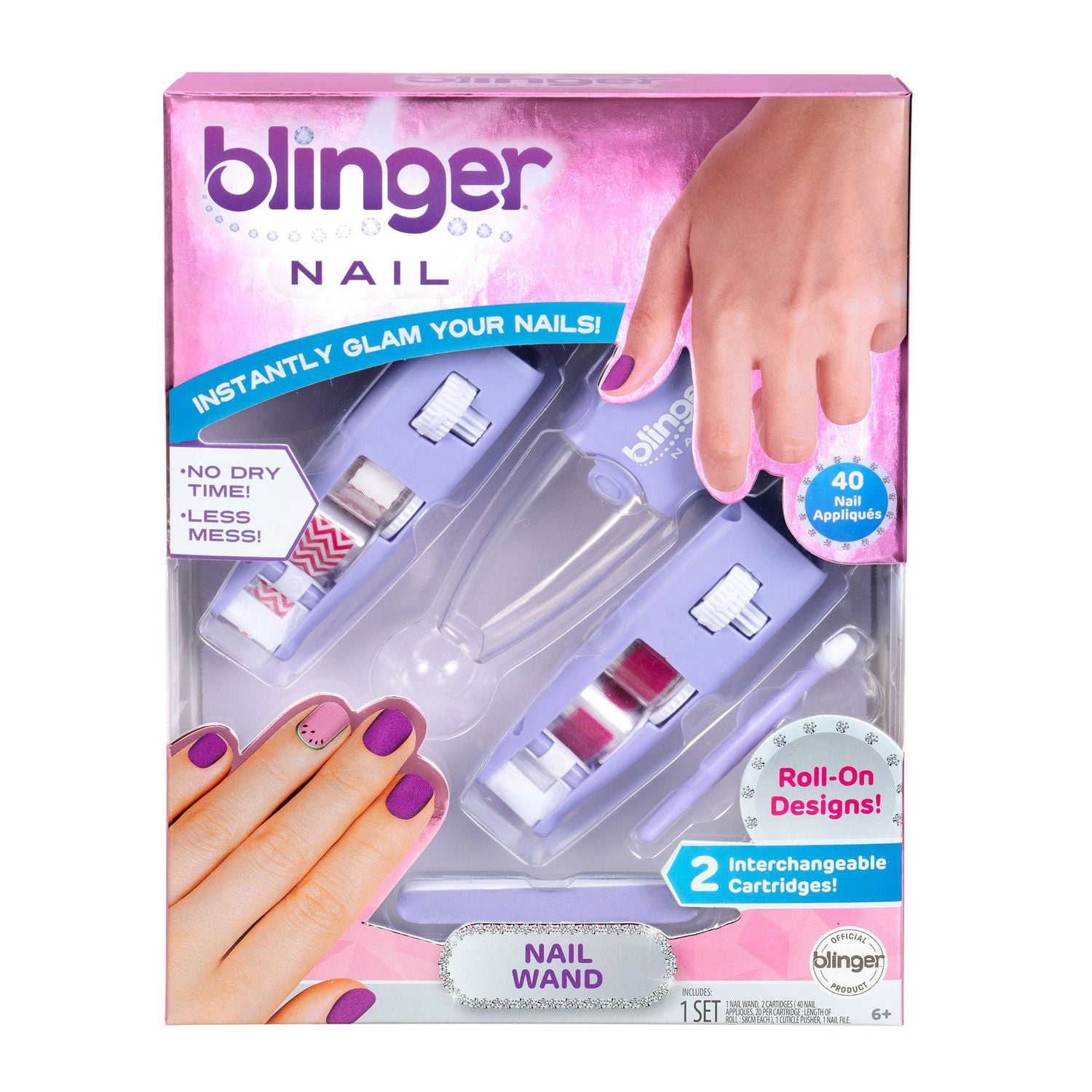 Blinger – Stylo pour ongles – Chevron et paillettes roses