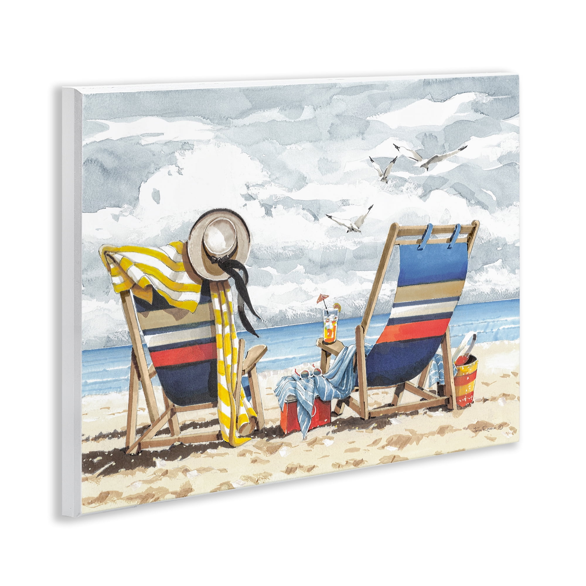 Stupell Industries Peaceful Beach Chairs Hangout Landscape & Nature Painting Unframed Art Print Wall Art, 14 x 11