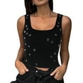 thumbnail image 3 of Y2K Women'S Rhinestone Decorated Ribbed Square Neck Sleeveless Cropped Top Black M, 3 of 9