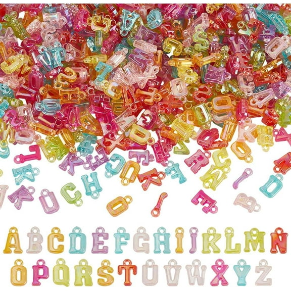 1000Pcs Transparent Acrylic Letter Charms Mixed Initial Letters Pendants Colorful AB Color Cute Alphabet Hanging Dangle Charm Beads for Bracelets Necklaces Jewelry Making DIY Craft