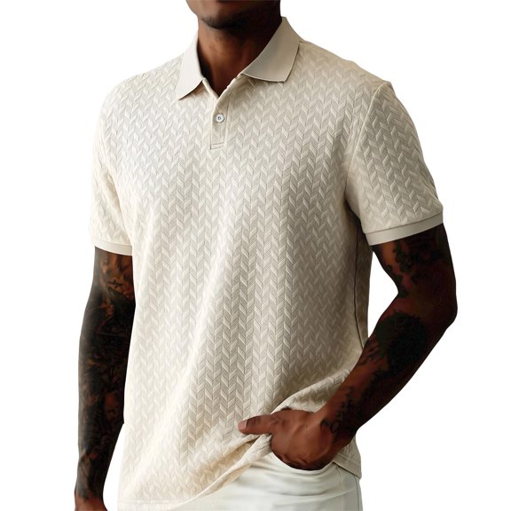 OIOLOYJM Mens Textured Polo Shirts Stretchy Casual Fashion Knit Short Sleeve Golf Shirt Lightweight Summer Beach Vacation Travel T Shirts Light Brown L