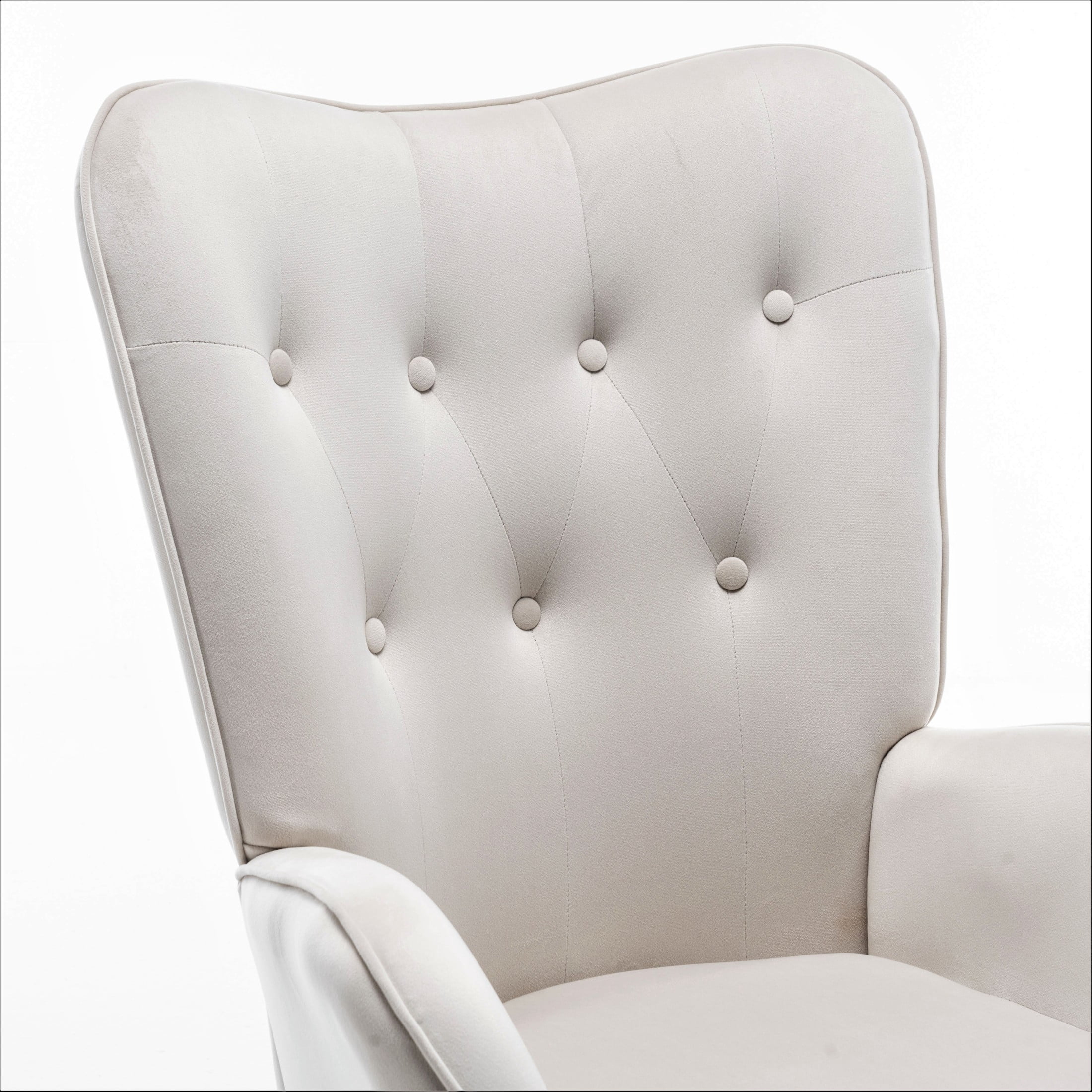 GDF Studio Mid-Century Modern Wingback Accent Chair with Button-Tufted Polyester Upholstery, Ivory