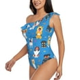 thumbnail image 2 of Haiem Cute Dogs Women's One Piece Swimsuits Tummy Control One Shoulder Bathing Suits Ruffle Swimwear-Small, 2 of 8