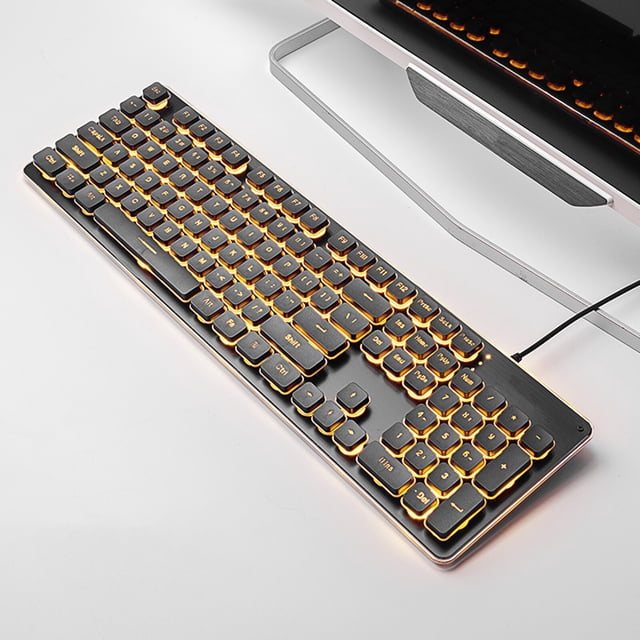pitrice USB Wired Gaming Keyboard Orange Light Backlit Waterproof Silent Mechanical Keypad 104 Keys Luminous Keypads Entertainment