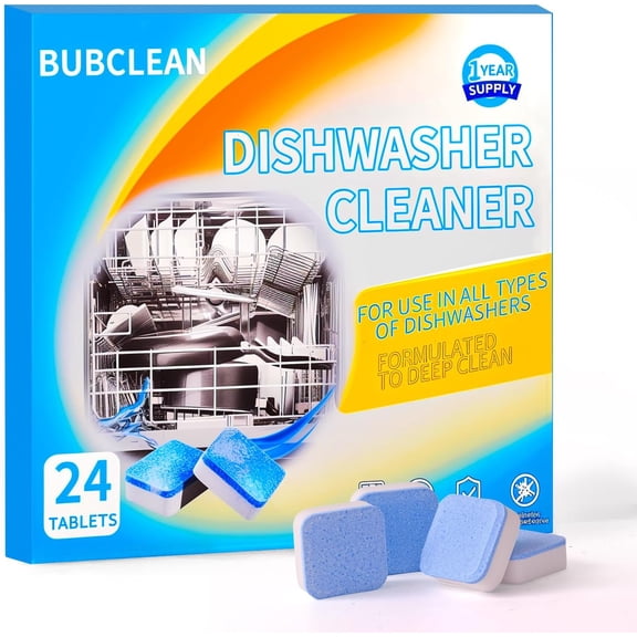 24 Pack BUBCLEAN Dishwasher Cleaner&Cleaning Disc, Deep Cleaning Descaler for Dishwasher, Natural Odor, Limescale, Grease, Calcium & Smell Remover, Septic Safe with Lemon Scent - 12 Month Supply