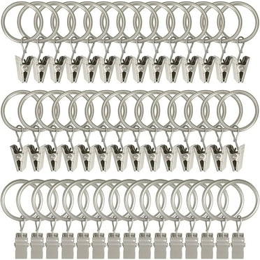 44 Pack Matte Silver Curtain Rings with Clips, Curtain Hooks Hangers Clip Rings for Hanging Drapes Bows Hat, Drapery Rings 1 in I D, Fits up to 5/8 in Diameter Curtain Rod.