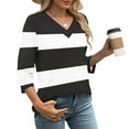 thumbnail image 3 of Womens V Neck T Shirt, Summer Tops for Women Fashion Loose Fit Striped Printed 3/4 Sleeve Shirts S-2XL, 3 of 8