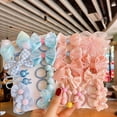 thumbnail image 3 of 10-Piece/Set Little Girl Bowknot Elastic Cute Head Rope Baby Hair Ring Rubber Band Mesh Bow PINK-3, 3 of 8