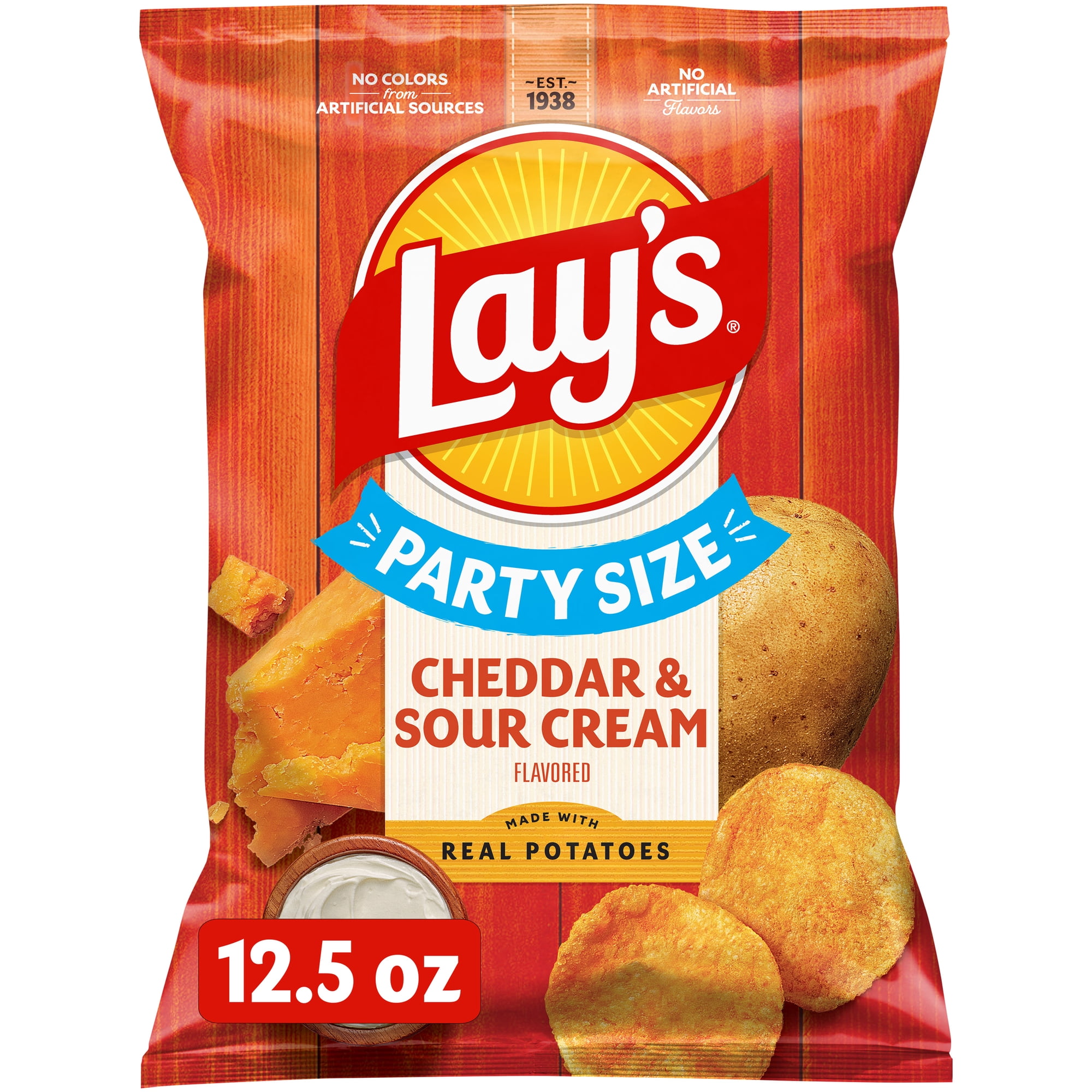 Lay's Cheddar & Sour Cream Flavored Potato Chips, Party Size, 12.5 oz Bag