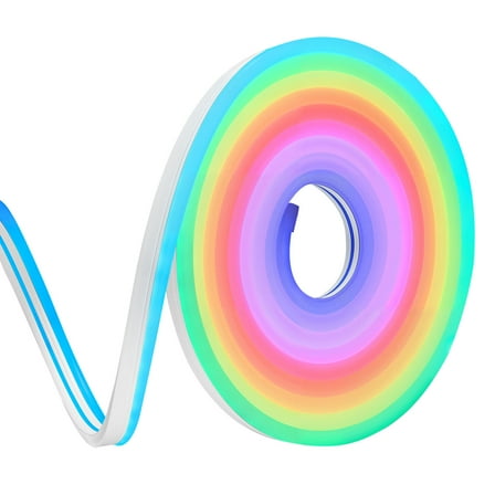 KFFKFF 16.4 ft Flexible LED Neon Rope Light, RGBIC Strip with App/Remote Control, Compatible with Alexa & Google Assistant,Music Sync Feature, Customizable DIY Lighting for Indoor Spaces Gaming Rooms