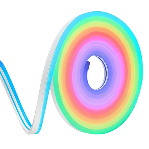 KFFKFF 16.4 ft Flexible LED Neon Rope Light, RGBIC Strip with App/Remote Control, Compatible with Alexa & Google Assistant,Music Sync Feature, Customizable DIY Lighting for Indoor Spaces Gaming Rooms