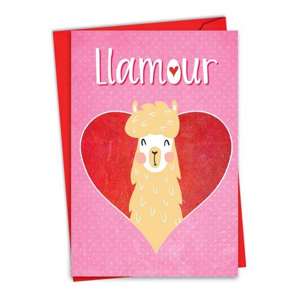 1 Funny Valentine's Day Card with Envelope - Llamour Llama C3128VDG