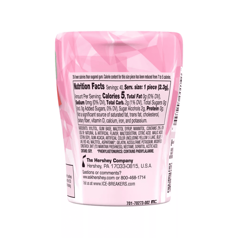 ICE BREAKERS ICE CUBES Watermelon Slushie Flavored, Made with Xylitol Sugar Free Chewing Gum Bottles, 3.24 oz (6 Count, 40 Pieces)