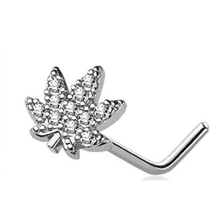 Body Accentz Nose Stud L-Shaped Marijuana Pot Leaf Cannabis Shaped Design Tops