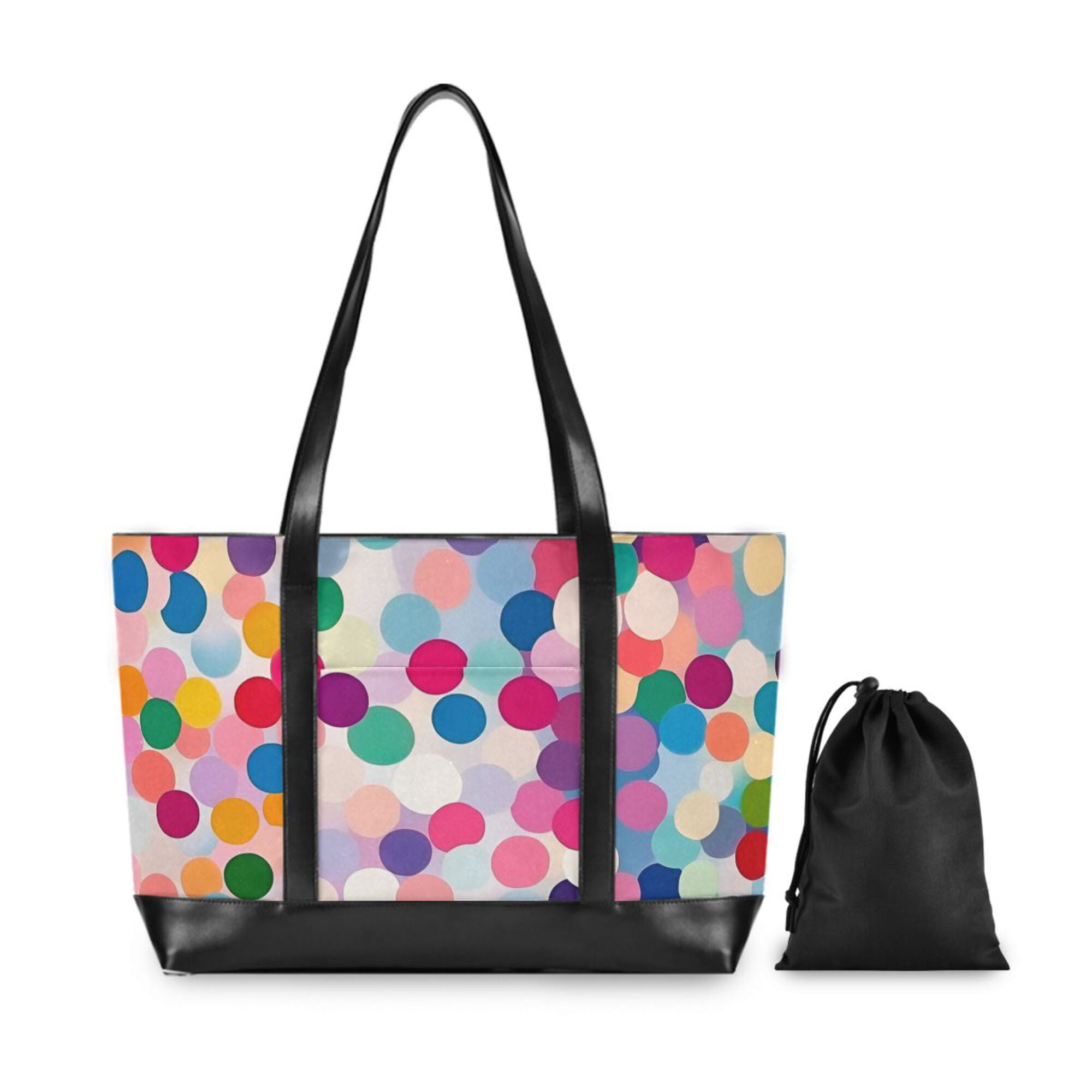 FORMRS Canvas Laptop Tote Bag for Women with 15.6" Computer Compartments Shoulder Handbag, Light Colorful Circles