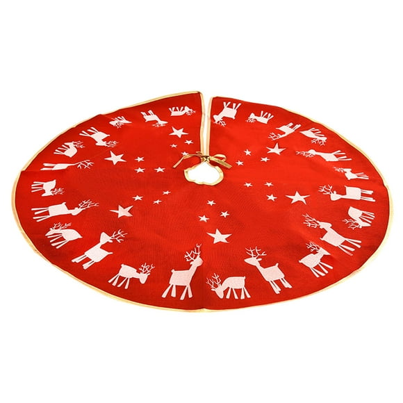 1PC Elk Impression Arbre de Noël Jupe Lin Arbre de Noël Tablier Décor de Noël (Rouge)