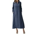 thumbnail image 1 of Birdeem Robe Décontractée Mode Col en V Boutons Manches Longues Coton Lin Poche Robes Longues Unies, 1 of 1