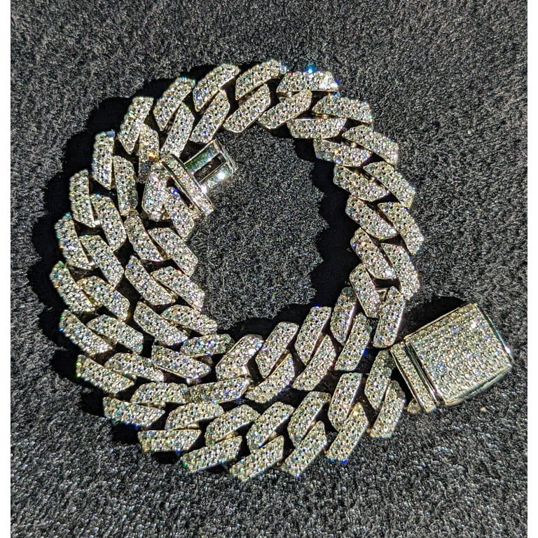 Forever Jewels 10MM Round Cut Moissanite Men Cuban Link Chain