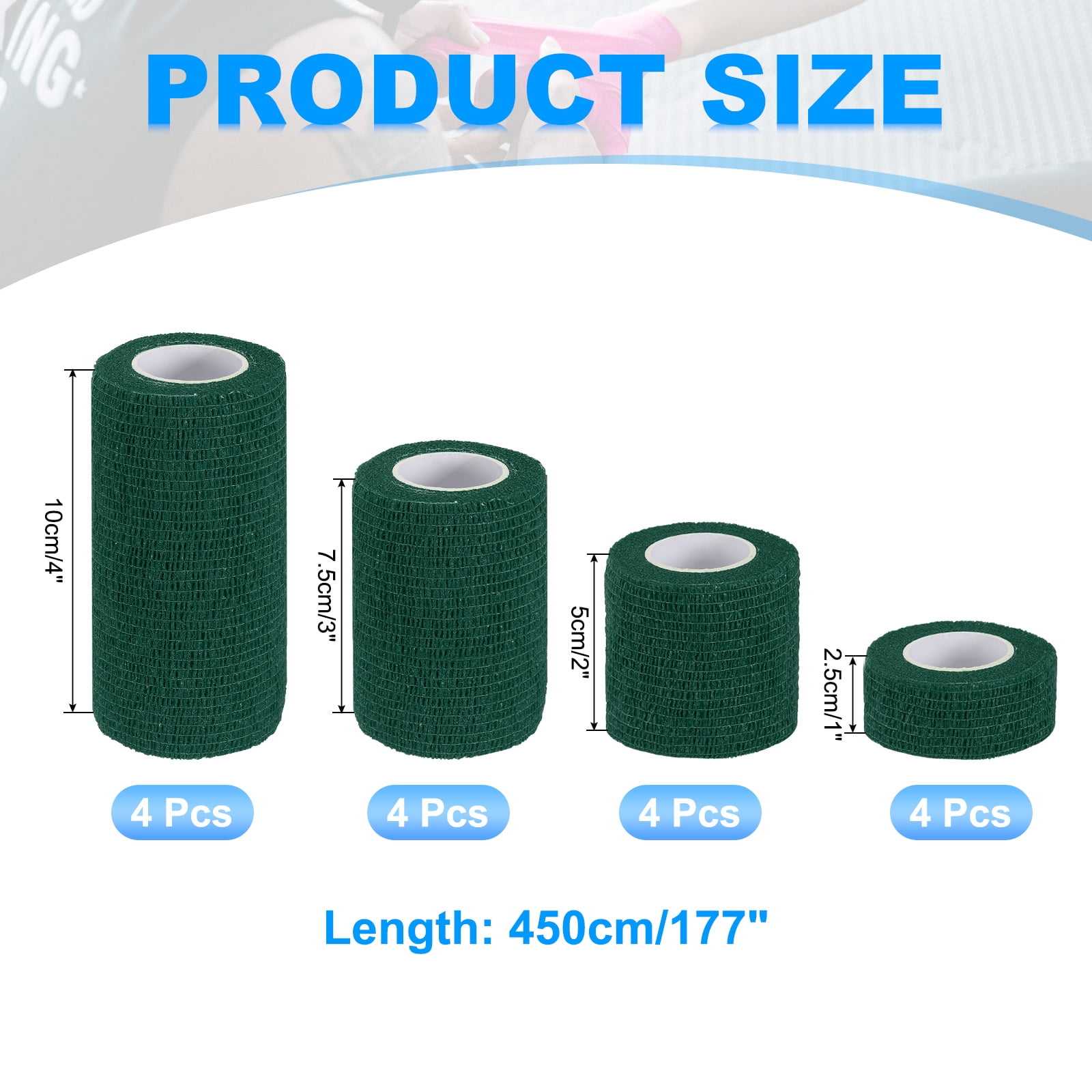 Uxcell Self Adhesive Bandage Wrap, Yard Elastic Self Breathable Self Adherent Wrap Tape for Stretch Athletic Sports Dark Green