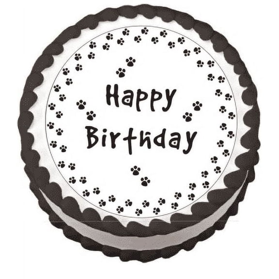 Paw Print Happy Birthday Edible Round Frosting Sheet Photo Image Cake Topper