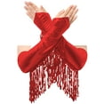 thumbnail image 5 of Xnihocha Women's Latin Dance Outfit Glittery Leotard with Metallic Tassel Gloves Tango Dancewear Red L, 5 of 7